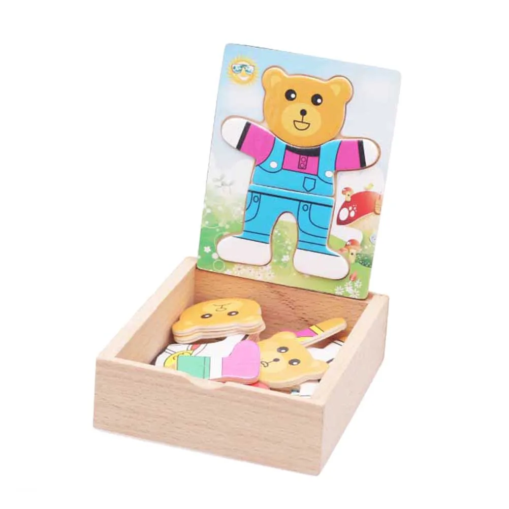 1 шт. деревянный медведь платье-головоломка коробка Сортировка мультфильм головоломки подбор Сортировка головоломки игрушки головоломки для детей малышей