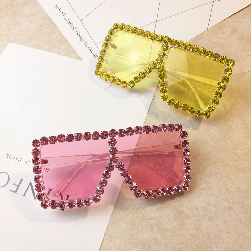 Fashion Large Diamond Crystal Sunglasses Women Luxury Brand Geometric Square Glasses Oculos De Grau Feminino Eyewear Shades Fashion Large Diamond Crystal Sunglasses Women Luxury Brand Geometric Square Glasses Oculos De Grau Feminino Eyewear Shades