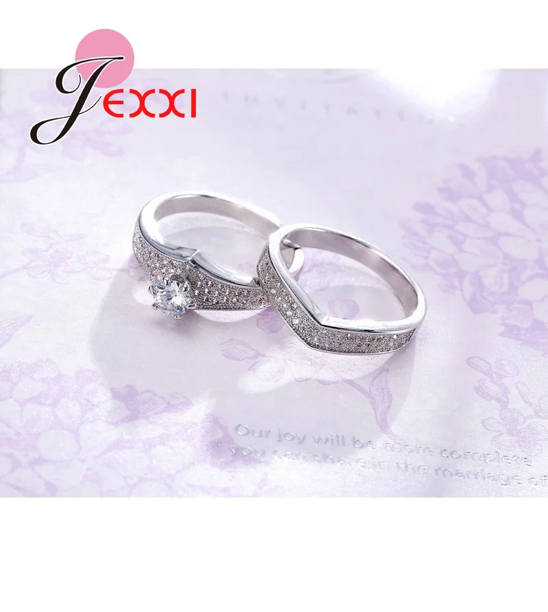 PATICO Rhombus Style S925 Genuine Silver Ring Set For Women Men AAA Zirconia Crystal Ring Sets For Anniversary Wedding Gift