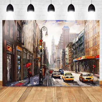 

Neoback Painting Style Theme Photo Backdrop Photography European Architecture Scenery Cars People Background for Photo Studio