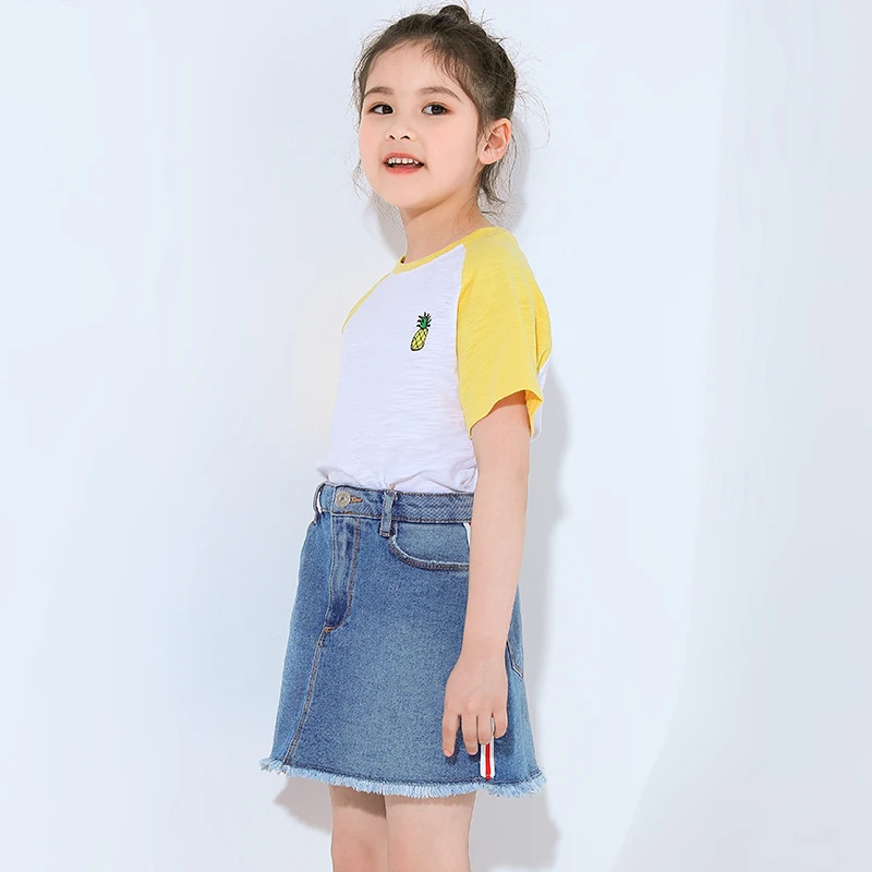 Pioneer Kids/короткие джинсовые юбки для девочек Полосатое мини платье в стиле пэчворк