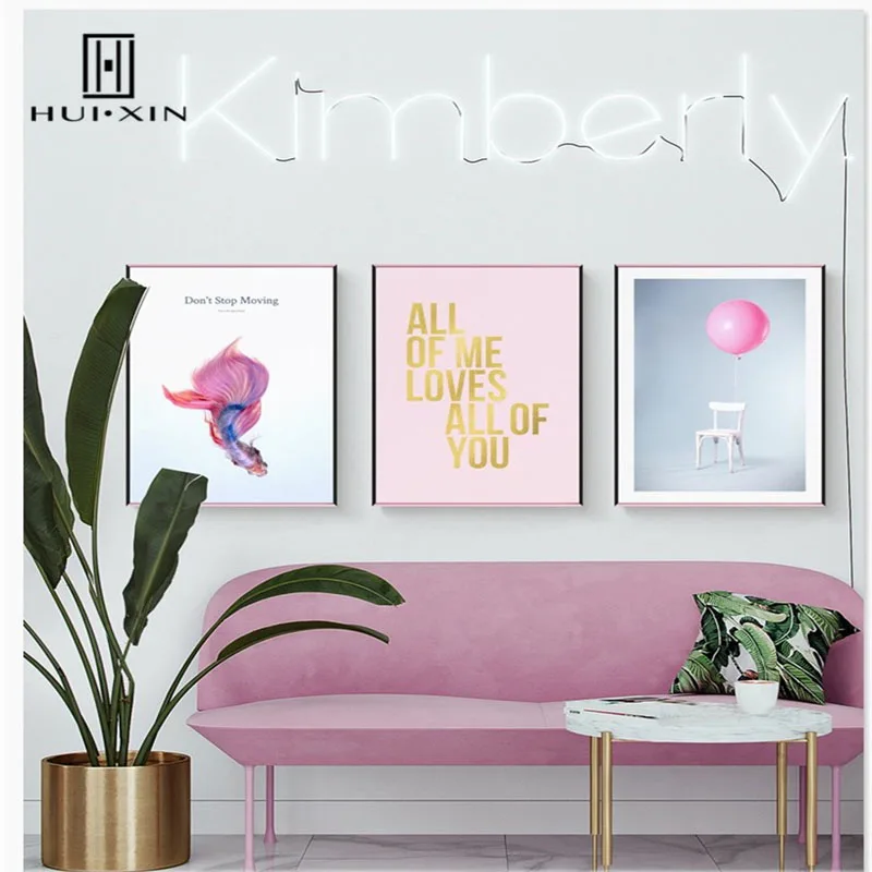 

Nordic Ins Style Wall Paintings Art Decorative Canvas Posters Of Happy Chan Pink Balloon Pink Girl Heart For Living Room Decor