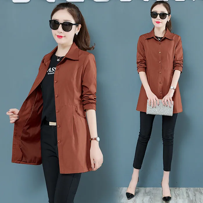 

2019 New Women's Large Size 4XL Casual Long Windbreaker Spring Autumn Thin Section Slim Fashion Shirt Wild Jacket Female B44