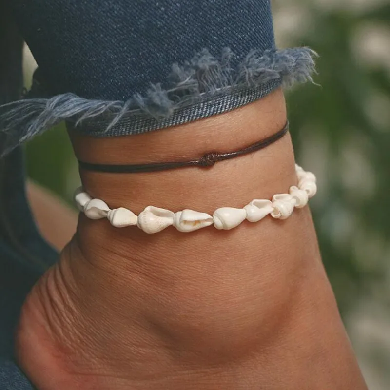 

DIEZI Bohemia Brown Leather Rope Anklet Beach Shell Chain Anklet Vintage Bracelets for Women Boho Gift Girl Jewelry