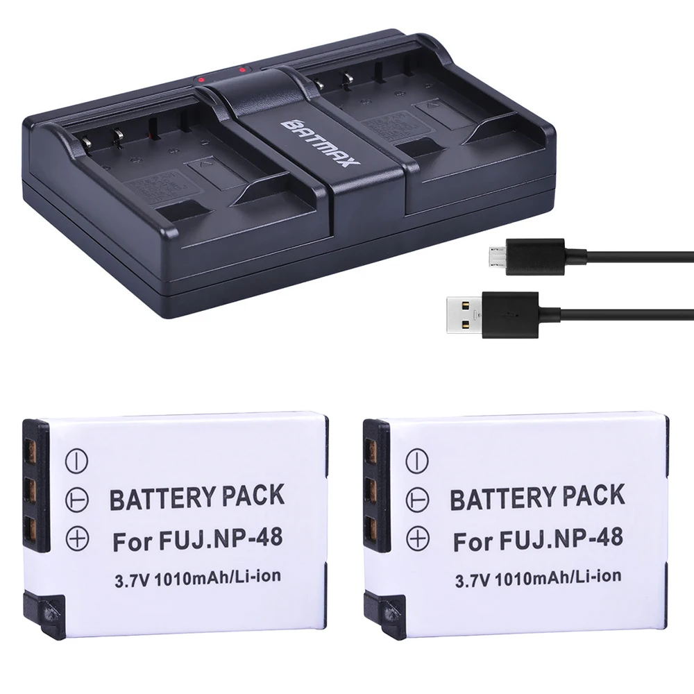 Batmax 2pc NP-48 NP 48 NP48 battery + Dual USB Charger for Fujifilm XQ1 XQ2 Camera Battery | Электроника