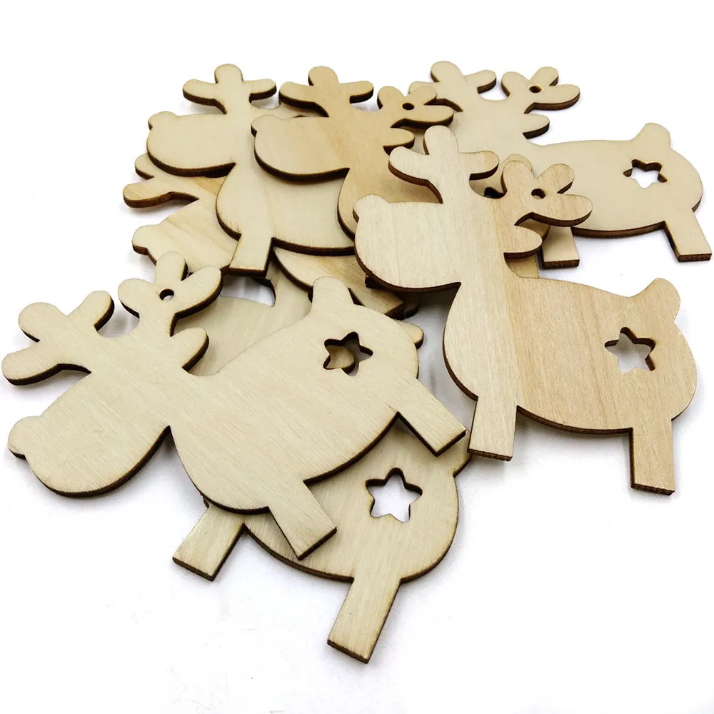 8x8. 5cm10Pcs дерево ремесло орнамент DIY Рождество олень северный олень рождественские висячие украшения дропшиппинг Oct17