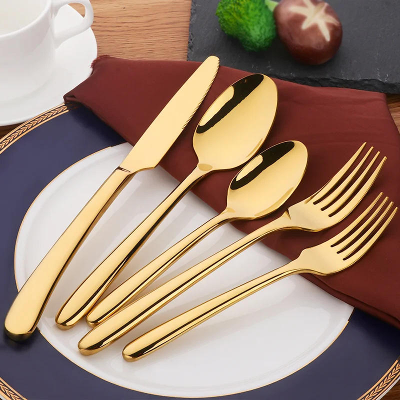 

Hot 20Pcs 18/10 Stainless Steel Gold Restaurant Flatware Golden Luxury Cutlery Set Thicken Handle Tableware Set Flatware for 4