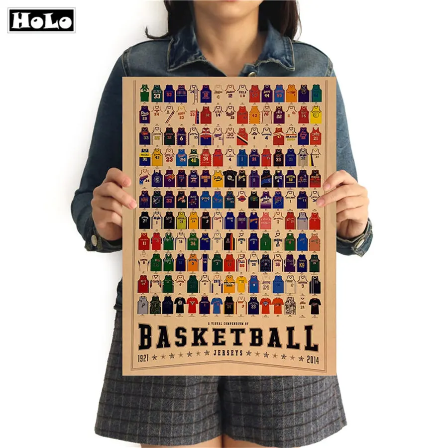 Basketball Jersey Vintage kraft paper Retro poster wall art sticker painting pictures Home decor bar free ship 42x30cm GGB051