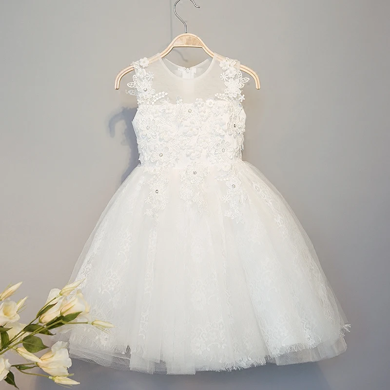 

Children Girls Dresses Flower Wedding Cute Princess Summer White Gauze O-neck Dress Kids Girls Clothes HS103