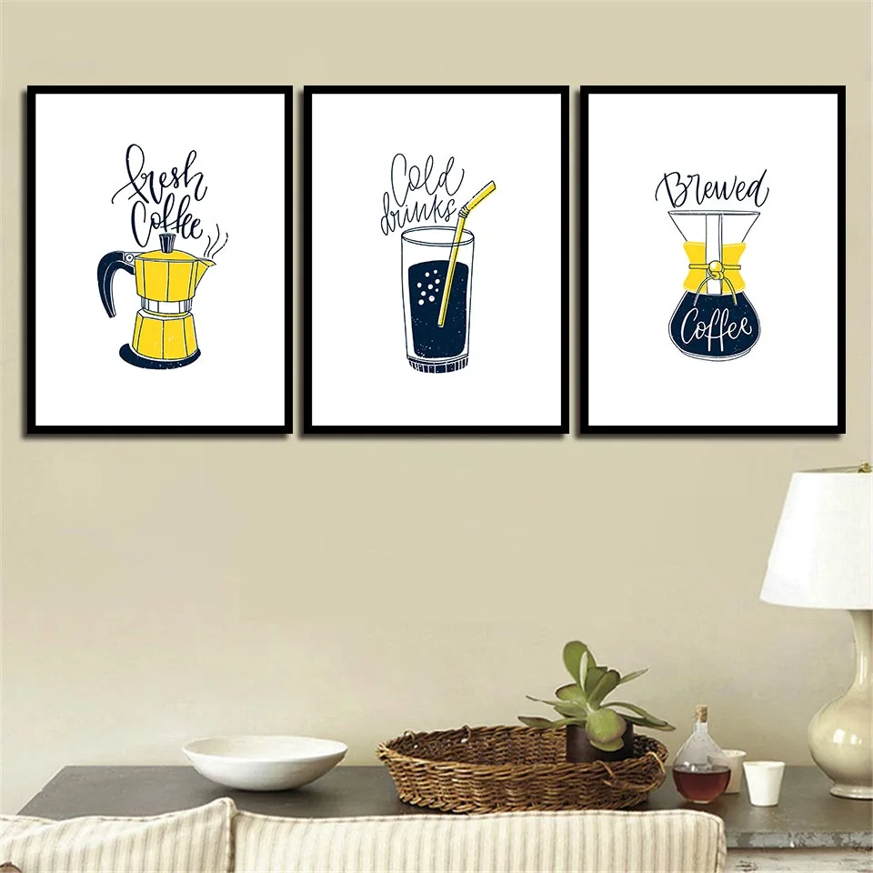 

Nordic Style Fashion Poster Prints Coffee Pot Drinks Cup Painting Modern Canvas Home Decor Pictures Living Room Kitchen Wall Art