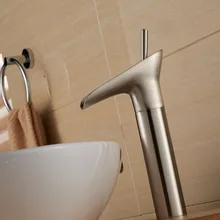 High quality Deck Mount Waterfall Countertop Basin Sink Faucet Single Handle Mixer Taps brushed nickel