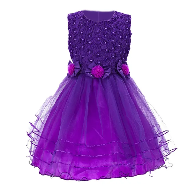 Новинка; высокое качество; детское кружевное платье принцессы без рукавов; цвет белый, синий; Элегантное Длинное Платье с вышивкой и хвостом Ласточки для дня рождения - Цвет: purple