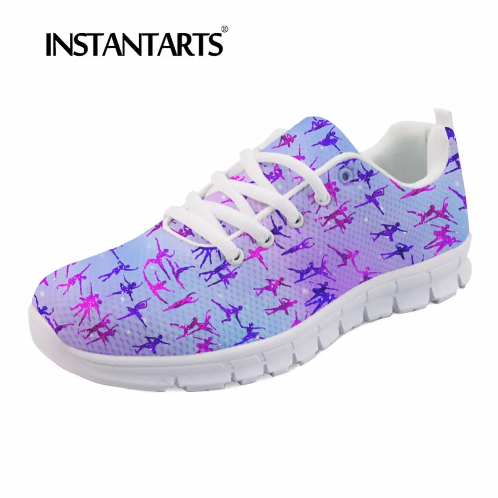 

INSTANTARTS Dance Girl Sneakers 3D Ballerina Print Comfortable Ladies Lace-up Flat Shoe Women's Casual Mesh Shoe Walking Zapatos