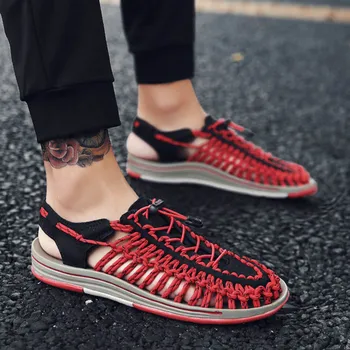 

Summer New Men'S Sandals Outdoor Beach Rome Convenient Slip-On Breathable Tide Shoes Hand-Woven Men'S Sandals Four Colors Male