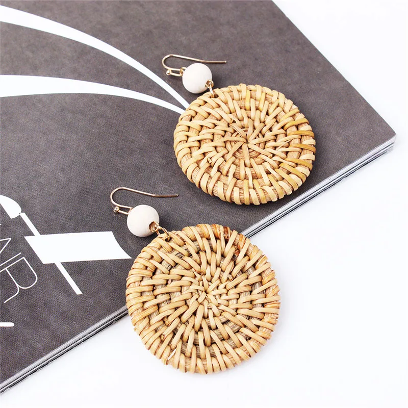 Fashion Handmade Folk-custom Bohemia Style Round Earrings Rattan Knit Round Wedding Party Earrings Jewelry ETD34 (4)