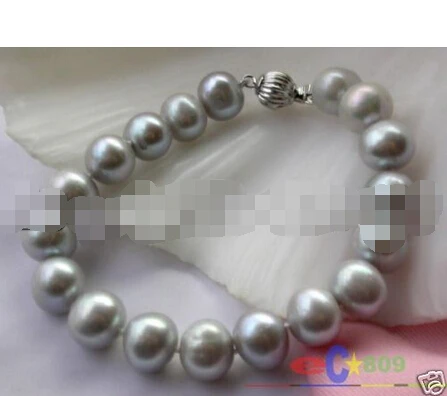 

8" 10MM GRAY ROUND FRESHWATER CULTURED PEARL BRACELET @^Noble style Natural Fine jewe SHIPPING new >>free shipping -Bride jewelr