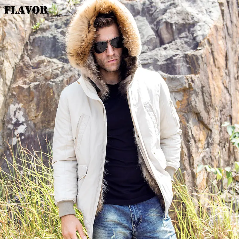 Стильная мужская белая куртка-пуховик на утином пуху, мужская куртка-бомбер с натуральным мехом, съемный пуховик с натуральным мехом енота