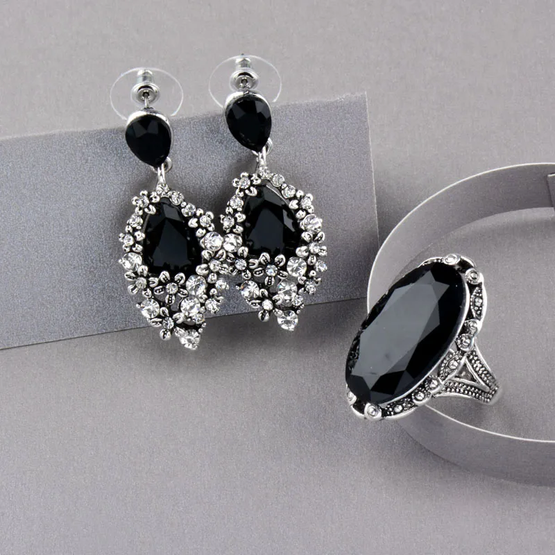 LEEKER винтажные черные акриловые большие кольца и висячие серьги женские Ювелирные наборы для вечерние аксессуары LK8