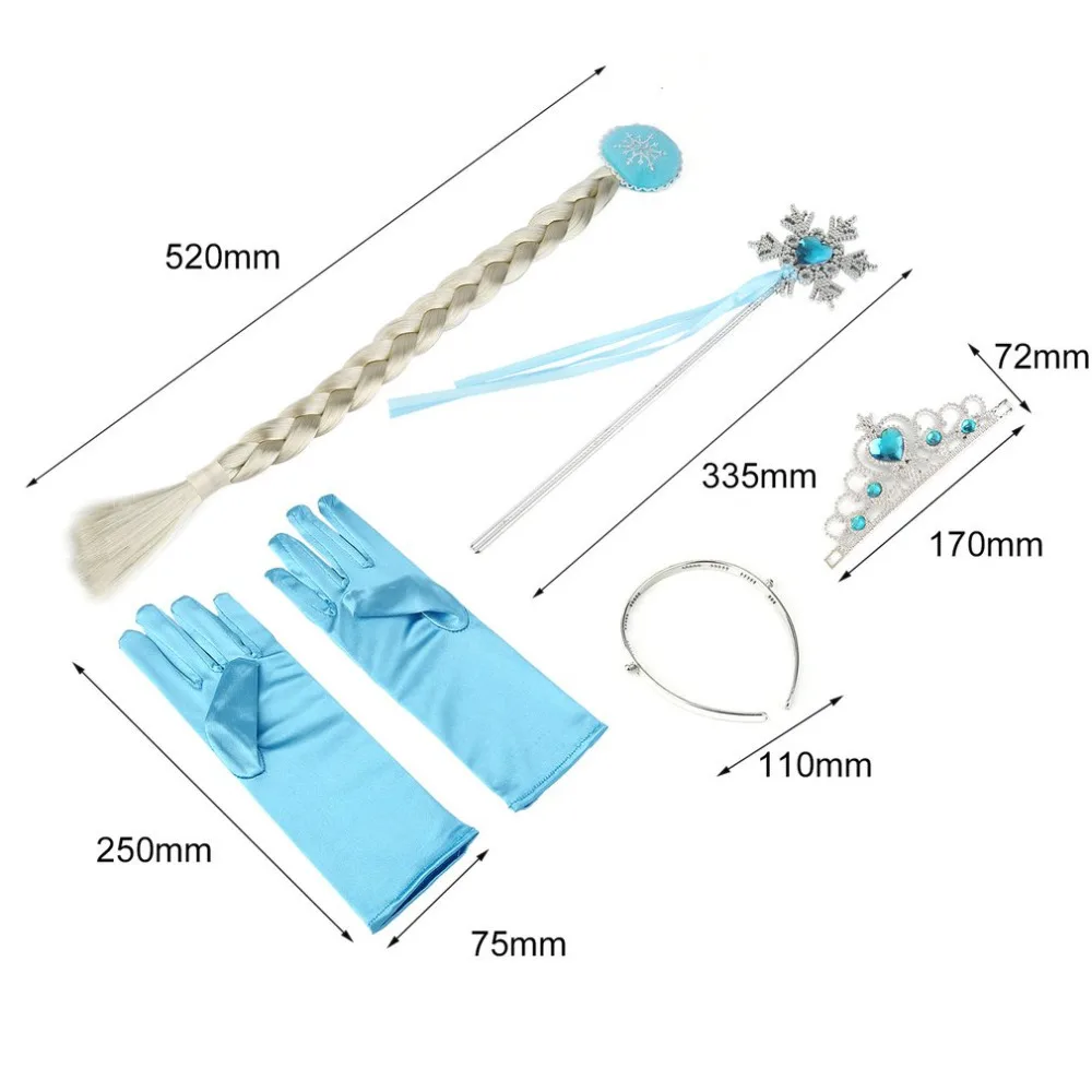 4 шт./компл. Детские аксессуары для волос, корона, парик Волшебная палочка перчатки для детский праздничный костюм принцессы «Эльза и Анна»; Детские платья для девочек «Дисплей производительность подарки