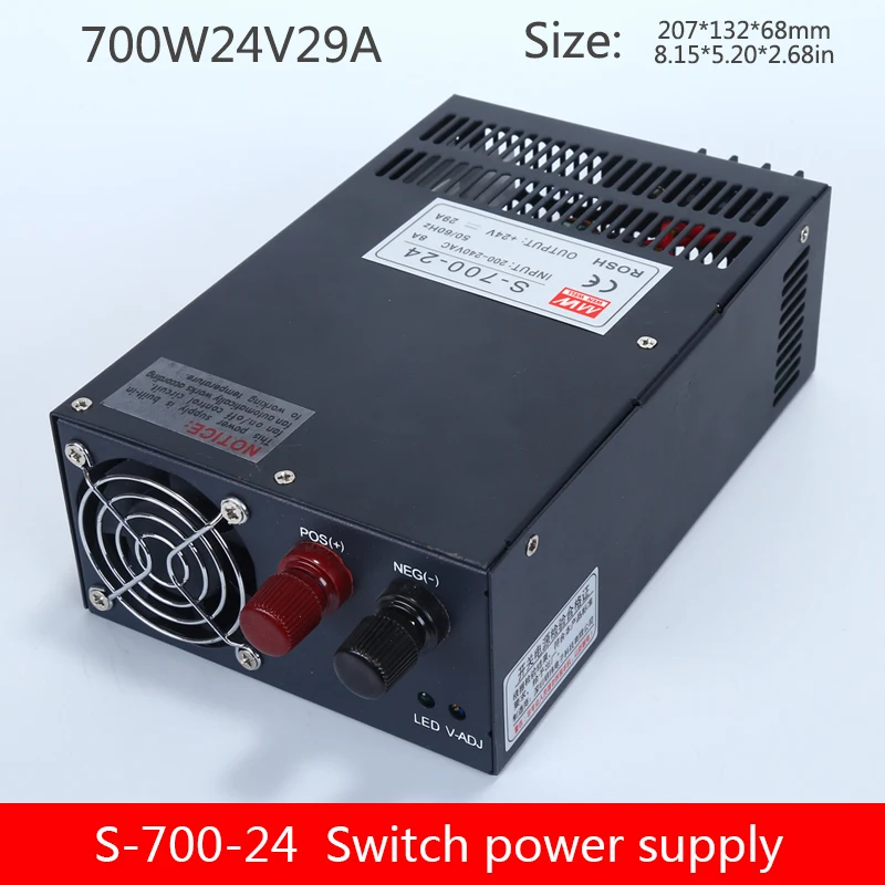 Импульсный источник питания светодиодного табло S-700W-24V в, 12 В, 36 В, 48 В, 600 Вт мониторинг светодиодный светильник с светильник коробка трансформатор постоянного тока