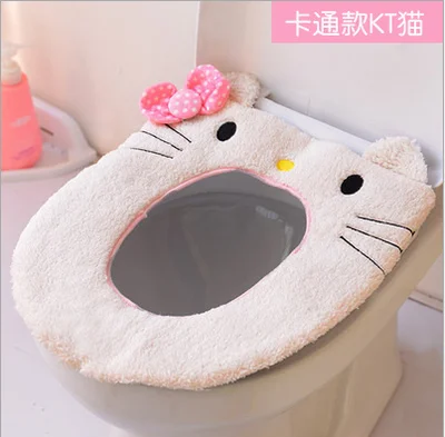 

Cartoon Kitty Cat Soft Plush Comfortable Adhensive Bathroom Warm Health Sticky Toilet Mat Seat Cover Pad.Lid Closestool Cloth