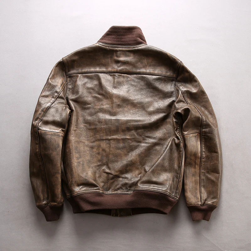 Cheap Read Description! Asian size air force flight A1 pilot leather cowhide jacket high quality genuine cow leather A1 jacket M6228