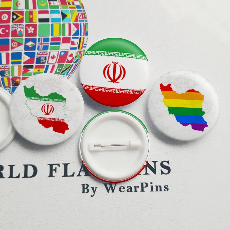 Iran Flag Map Tin Button Pins LGBT Gay Rainbow Pride Badges | Украшения и аксессуары