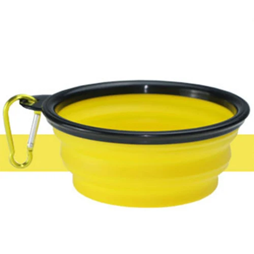 Силиконовая складная Складная миска для собак карамельного цвета для путешествий на открытом воздухе, портативный контейнер для щенков, кормушка для воды, миска для кормления - Цвет: Yellow