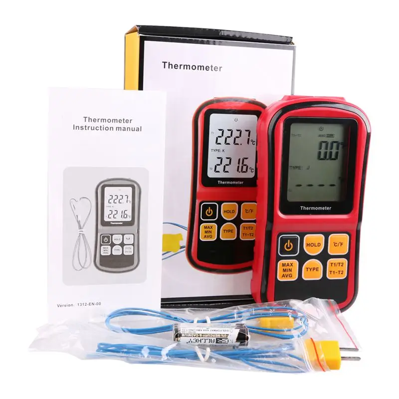 -50~300C Precision Thermocouple Thermometer Dual-channel Digital Temperature Meter For K/J/T/E/R/S/N LCD Termometro Tools GM1312 |