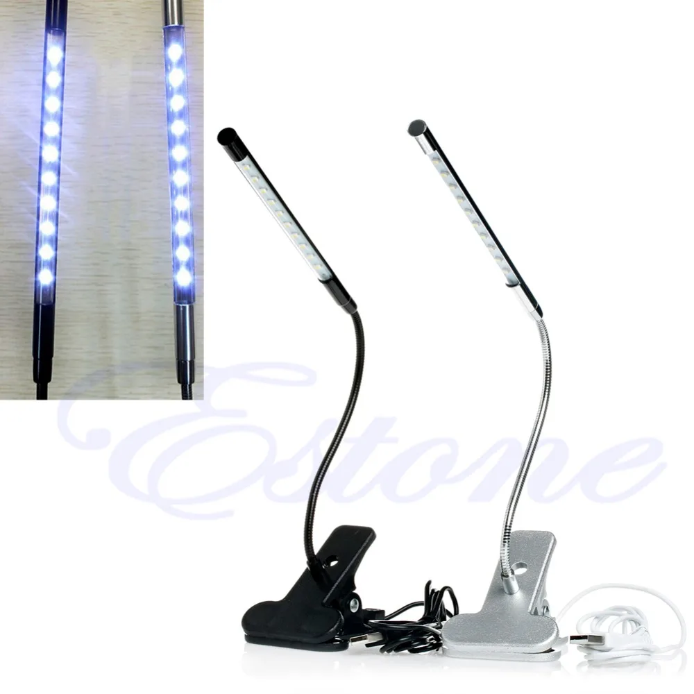 Сенсорная Настольная лампа с зажимом на 10 светодиодный USB свет гибкий на гибкой ножке, для чтения лампы для вентиляторов