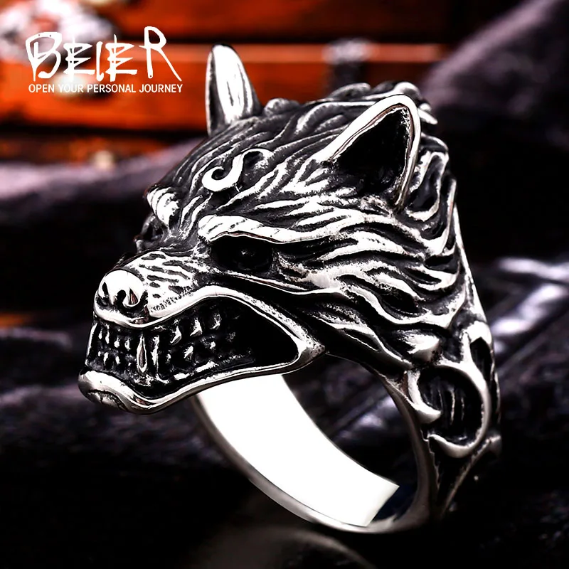 Beier new store 316L Stainless Steel ring top quality Game Of Throne House Stark of Winterfell Direwolf viking Wolf Ring BR8-160