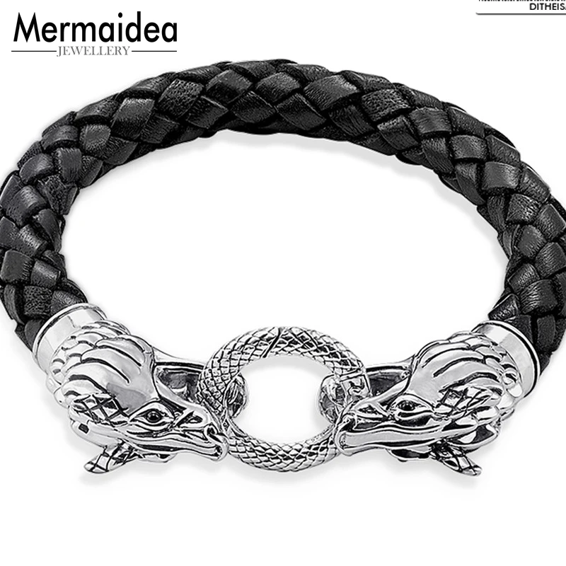 

Woven Leather Wrap Bracelets Dragon with Spring Crap 2019 New Silver Fashion Jewelry Punk Gift for Men Boy Women Girls