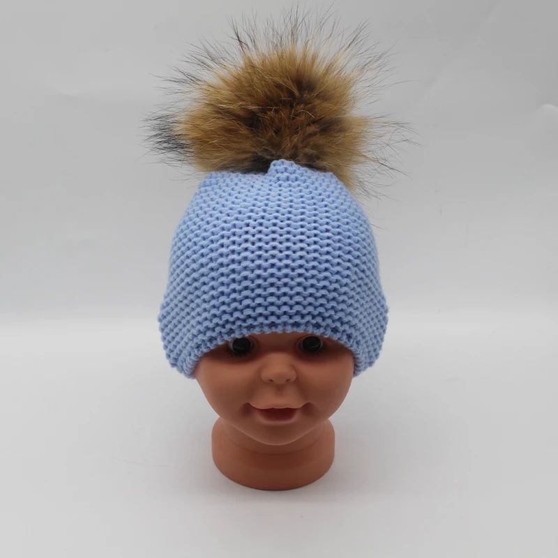 Детская зимняя шапка с помпоном из натурального меха енота|raccoon fur pompom hat|fur hatpompom hat