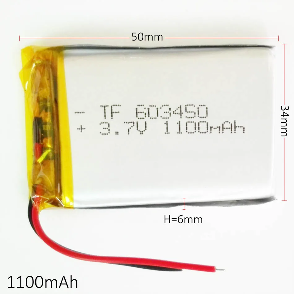 

3.7V 1100mah 603450 Lithium Polymer Li-Po Rechargeable Battery For MP4 MP5 GPS PSP DVD mobile video game PAD E-books tablet PC