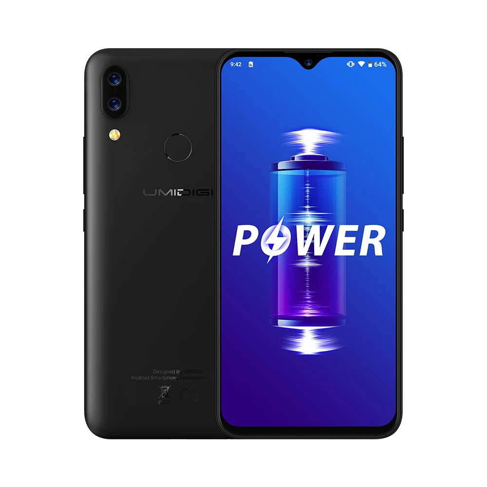 Смартфон UMIDIGI POWER 4G Phablet 6,3 дюймов Android 9,0 Helio P35 Octa Core 2,3 ГГц 4 Гб ОЗУ 64 Гб ПЗУ 16,0 Мп фронтальная камера 5150 мАч