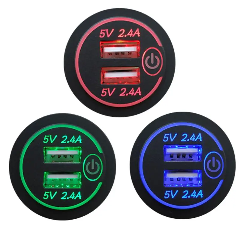  12 V/24 V 2.4A Dual USB Ladegerät Buchse mit Touch AUF OFF Schalter LED Licht Power Outlet für auto
