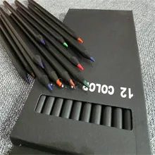 Высокое качество 12 цветов популярный логотип под заказ Деревянный черный карандаш