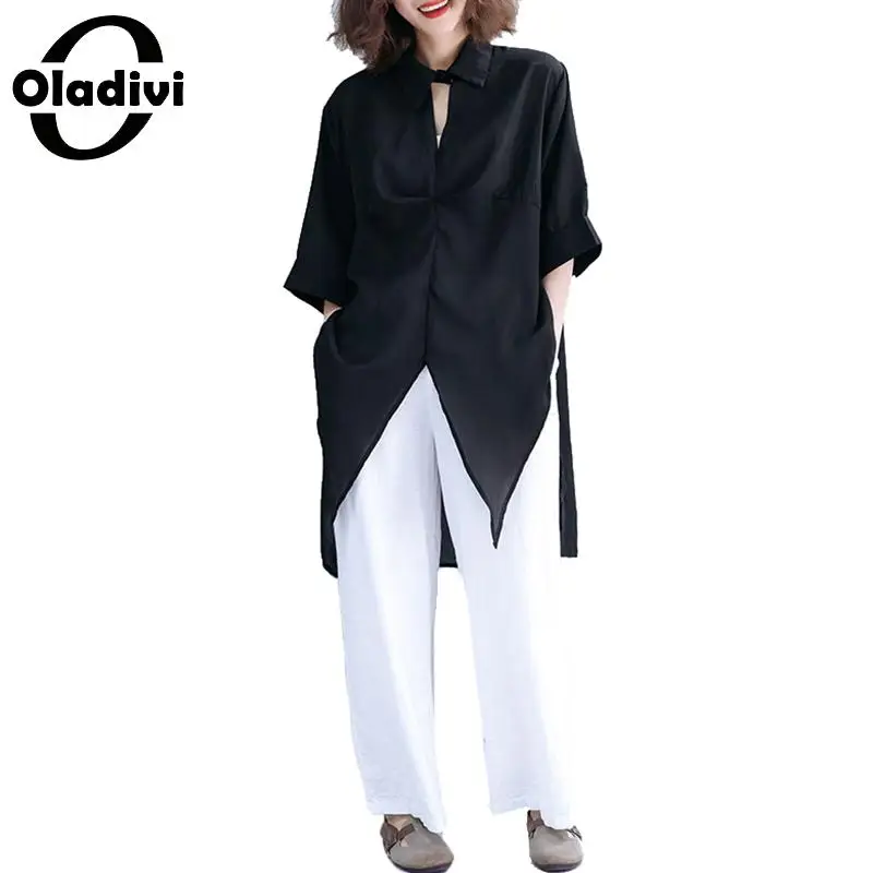 

Oladivi Plus Size Women Clothing OL Work Wear Tops Office Chiffon Shirts Ladies Fashion Irrergular Blouses Female Tunics Blusas