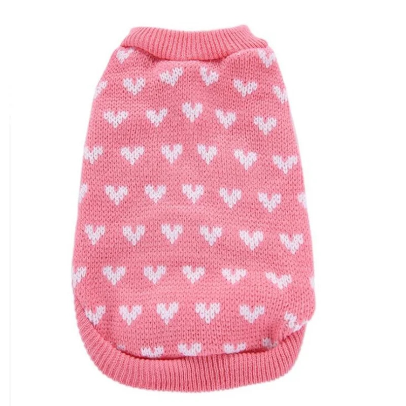 Зимняя одежда для собак розовый свитер с узором из сердечек свитеры для домашних животных вязаный свитер костюм маленькая кошка свитер для собак Чихуахуа Тедди XS-XXL