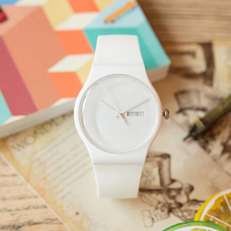 Часы Swatch кварцевые часы оригинальные красочные нейтральные белые женские