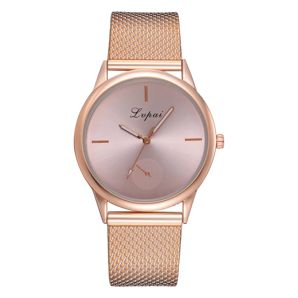 Женские часы кожаный ремешок женские часы под платье роскошный подарок для влюбленных LVPAI новые модные кварцевые наручные часы минималистичный дизайн - Цвет: Розовый