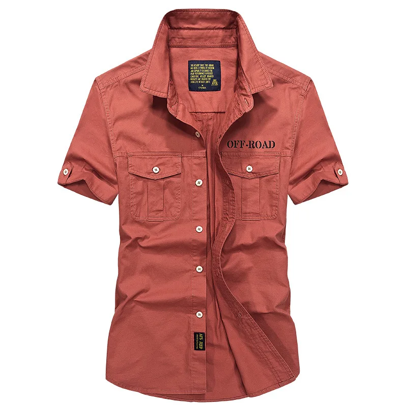 Мужская рубашка в стиле милитари, весна-осень, хлопок, с длинным рукавом, Армейская, тактическая, рубашки, Camisetas hombre, размера плюс, 4XL, Chemise homme - Цвет: Short Red