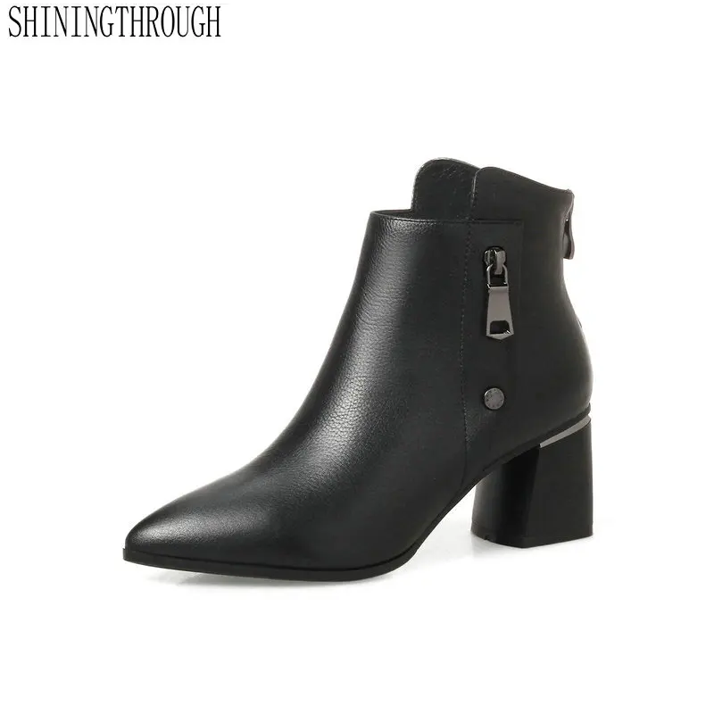 

Genuine Leather Spring Autumn Women Boots Ankle Zipper High Heel Women Shoes Fashion Sexy Party Dancing Ladies Shoes