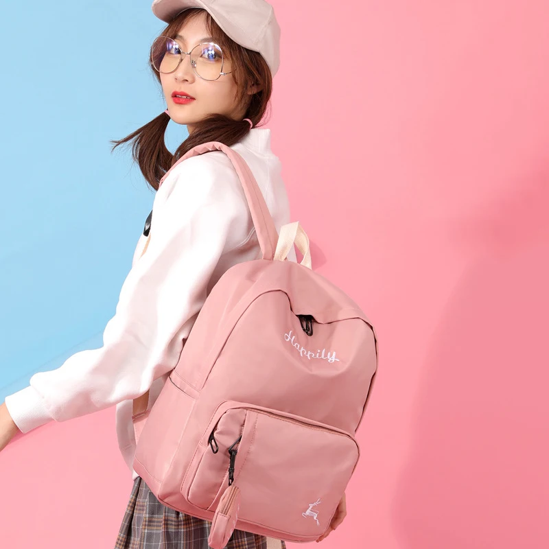 

Cute Letter Print Nylon Waterproof Women Backpack Large Capacity Travel Backpack Lady Chic Solid Color Schoolbag Casual Bookbag