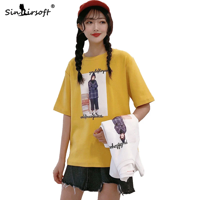 

2019 Fashion Cool Cartoon Print Female T-shirt White Women Tshirts Summer Casual Loose Oversize Harajuku T Shirt Femme Top Long