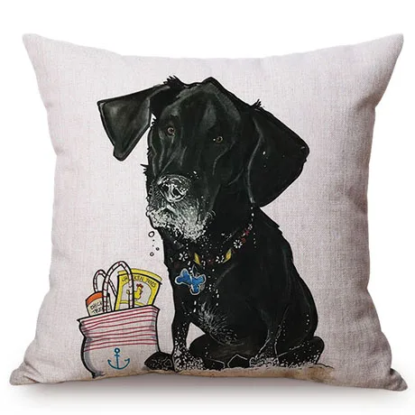 Pet Dog Animals Funny Style Cushion Cover Dachshund Schnauzer Dog Children Like Cotton Linen Sofa Decorative Throw Pillow Case M110-3