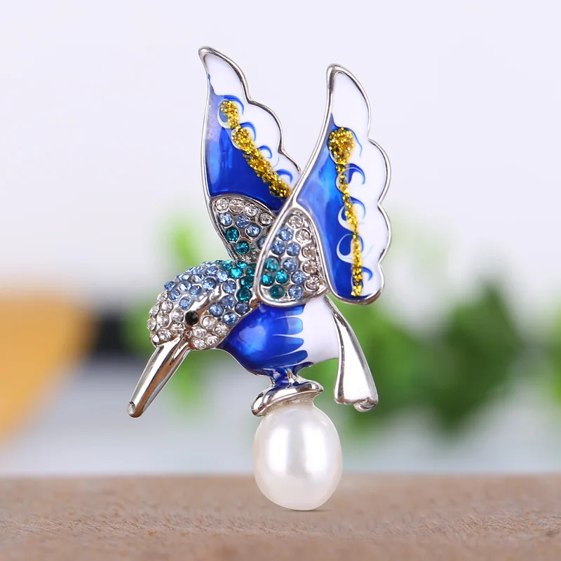 

Bluebird brooch Natural pearl diamond brooches Certified natural freshwater pearl corsage Clothing decorations
