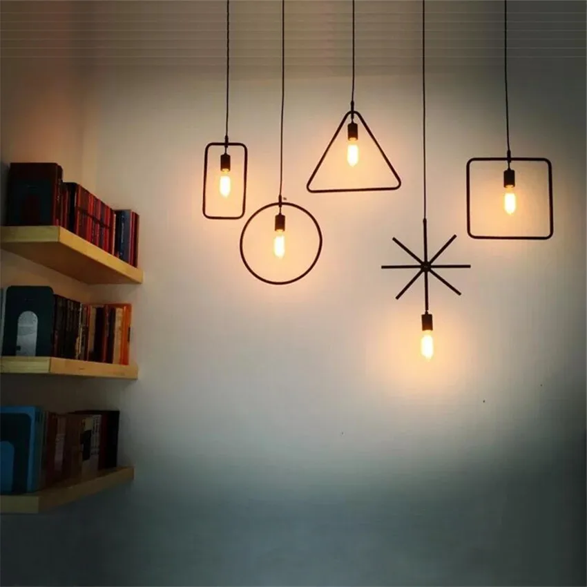 

Nordic Vintage Edison Pendant lamps,Loft Style industrial lighting Ceative retro geometric art Iron pendant lights for bar shop