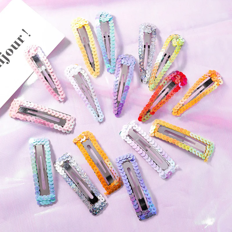 

2019 New Korean Fashion Colorful Sequins Triangle Rectangle Geometric Hair Clips For Women Girl's Hair Accessories Barrettes