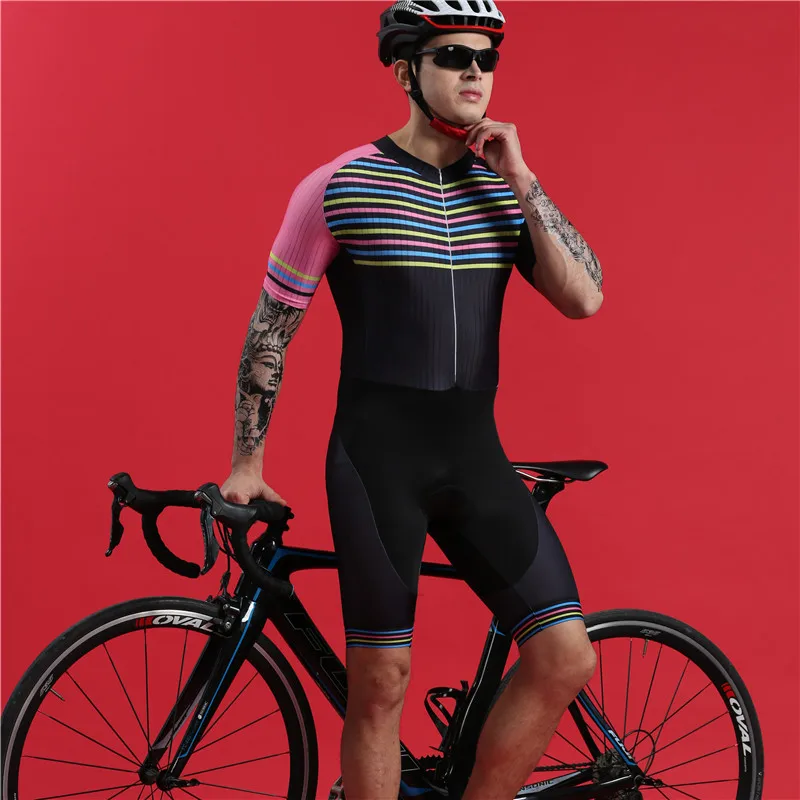 

2019 summer swimwear men short sleeve cycling skinsuit BOESTALK pink sexy triathlon suit uniforme ciclismo high quality uniforme